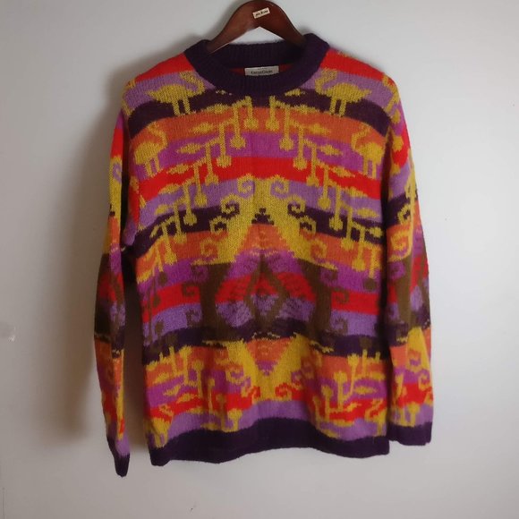 Luxuriously super soft Italian Mohair Wool blend Jacquard Sweater, Italian sz 48 - Picture 2 of 9